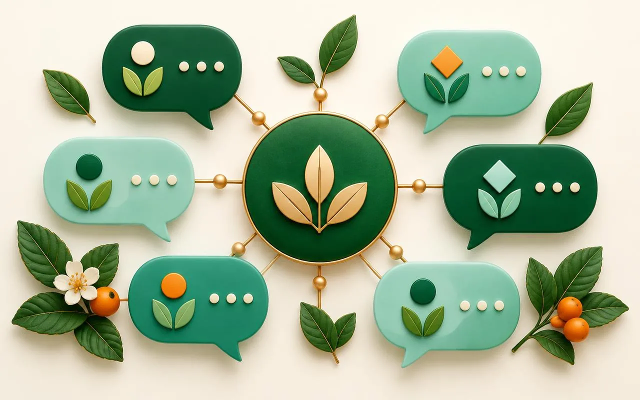 Réseau de bulles symbolisant une discussion collective autour des plantes